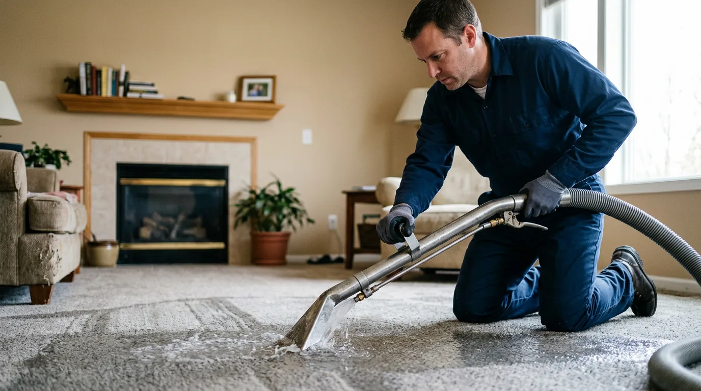Water damage restoration technician working near Harvey, IL